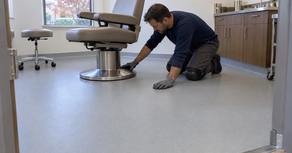 A smooth, washable floor with no open cracks in a Bridgeview body art studio’s procedure room